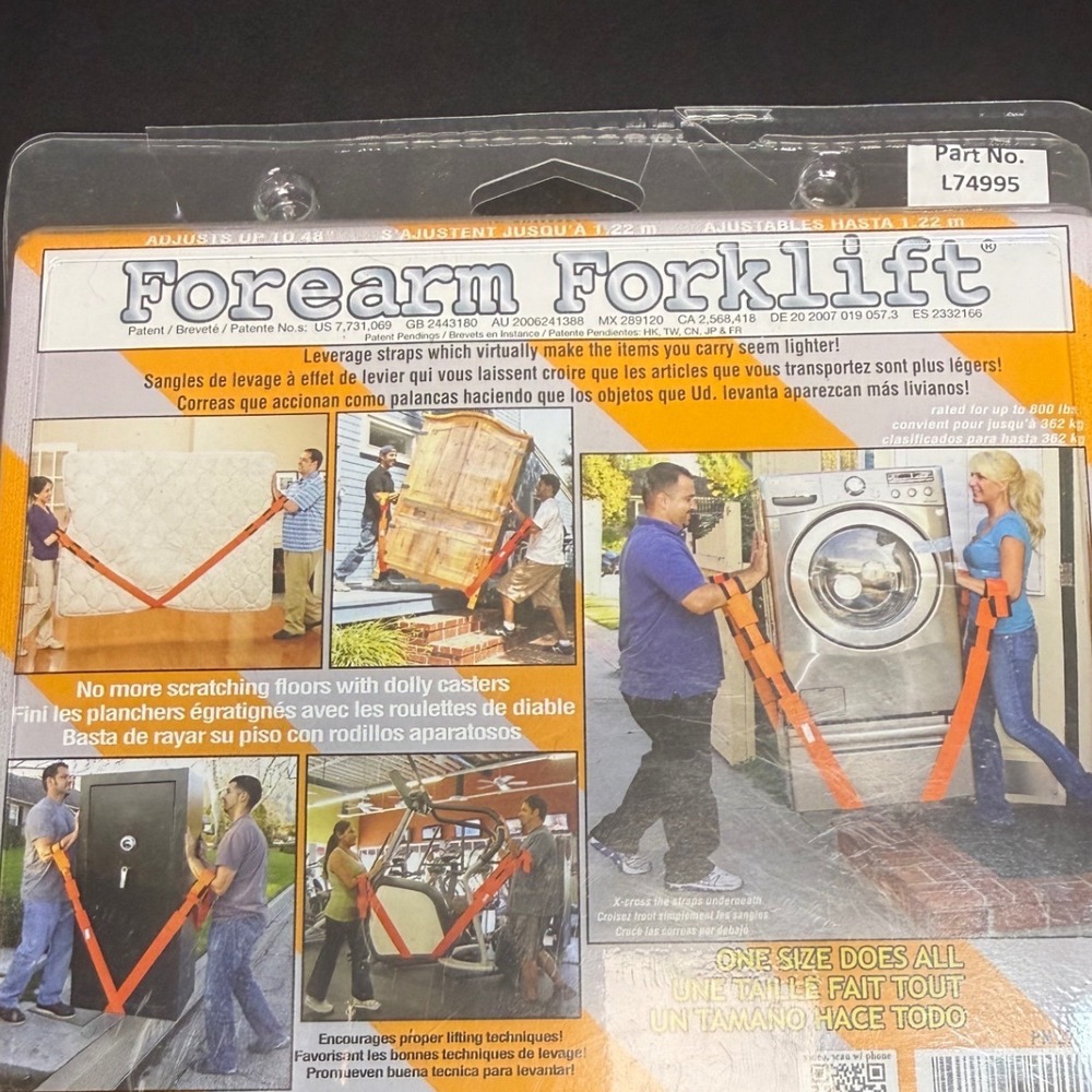 Forearm Forklift Lifting Straps Orange Furniture Moving System L74995 2 Pack K12